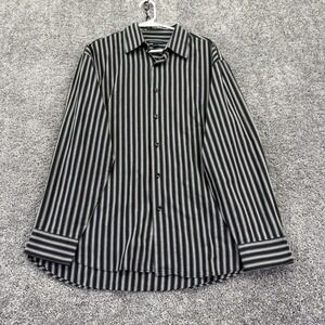 Van Heusen Studio Button Up Mens L Black Striped Long Sleeve Shirt